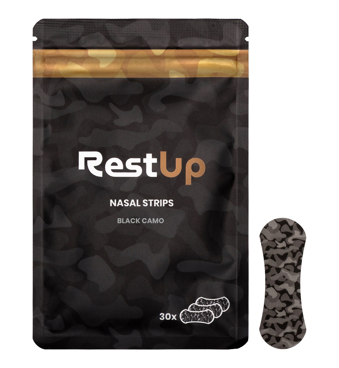RestUp Nasal Strips - Black Camo: pouch and a single strip